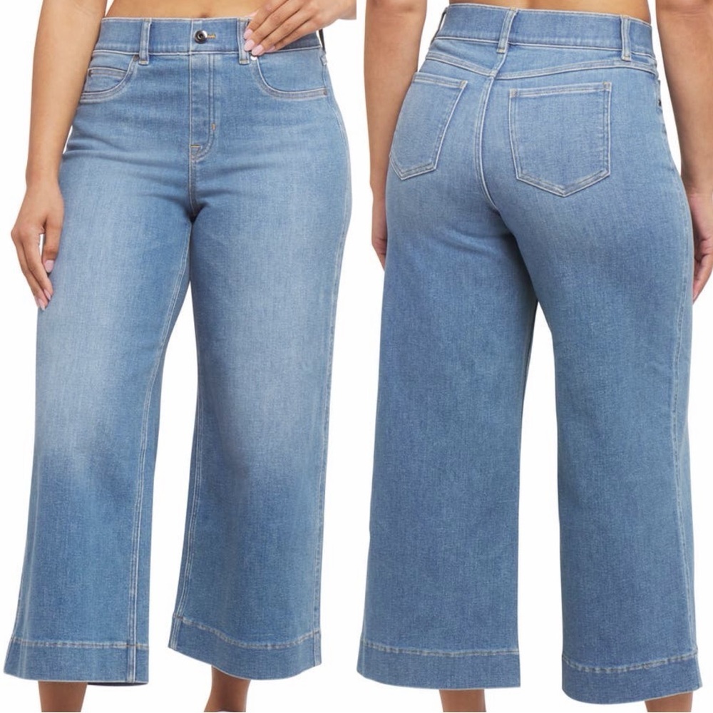 NWT SPANX ‘Cropped Wide Leg Jeans’ in “Stonewashed Blue” Size Small - Picture 1 of 16